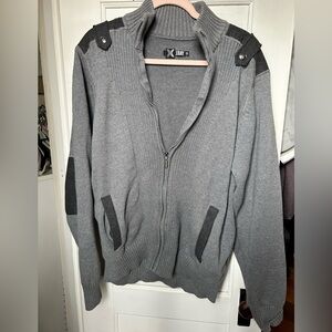Men's Gray Zip-Up Sweater with Black Details
